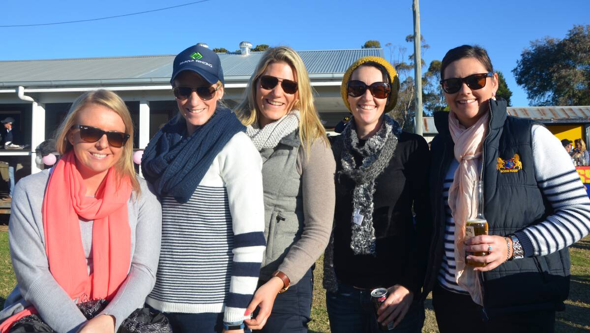 LOOKING GOOD: Kriston Harris, Steffi Schliffke, Nicky Schliffke, Natalie Clydsdale and Nicole Farquharson celebrated Ladies Day with the Scone Brumbies on Saturday.