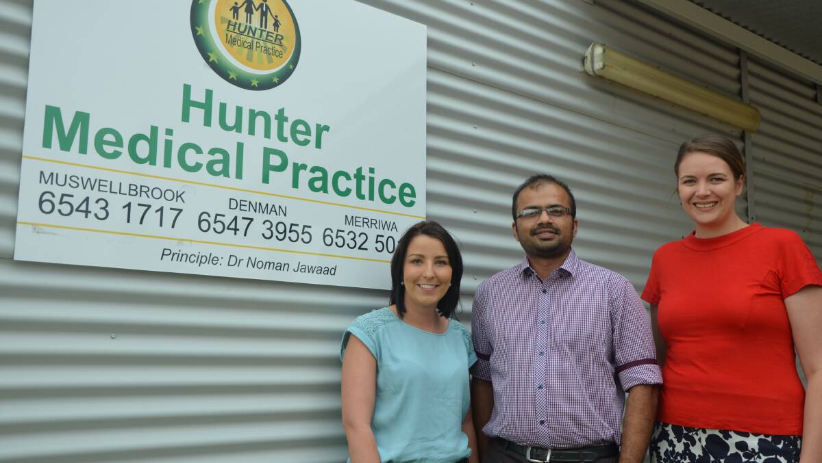 WELCOME: Hunter Medical Centre’s new doctor Santhosh Kumar Sadashivappa with nurses Taylah Vicary and Rebecca Zaffino.