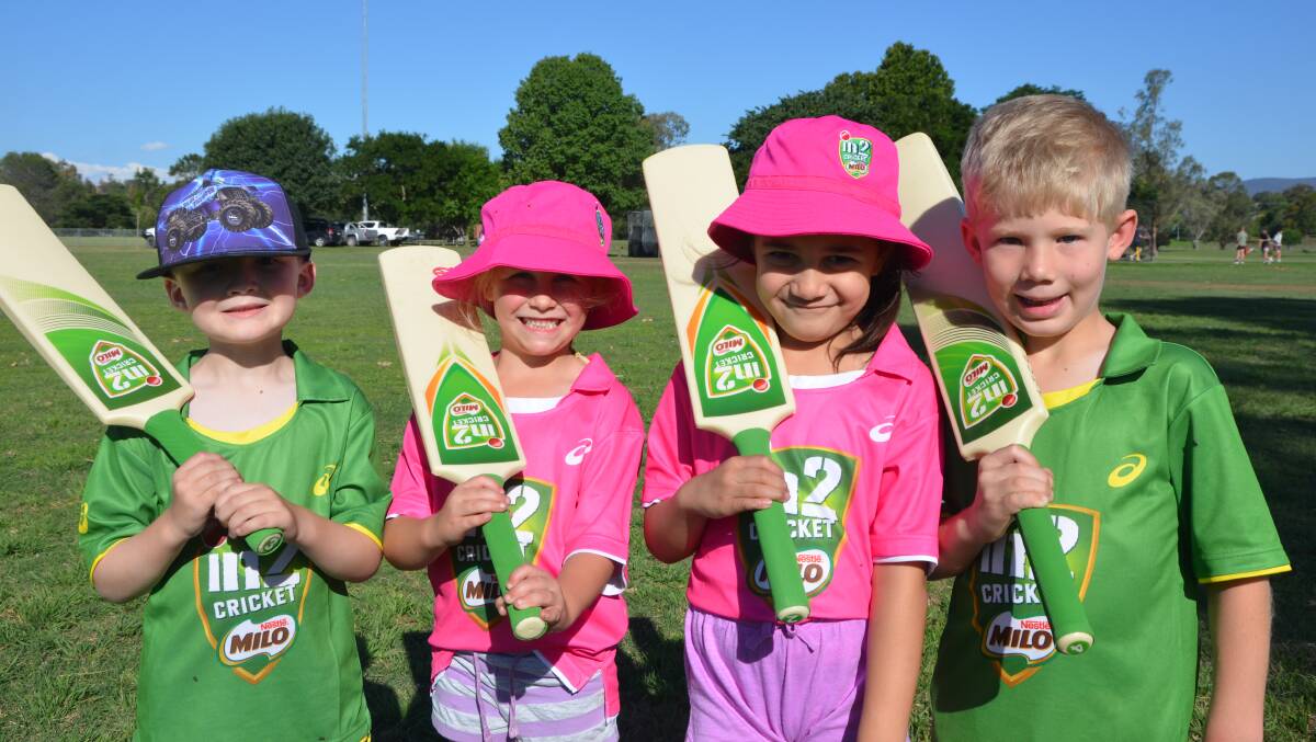 BATTER UP: Aberdeen Junior Cricket Club’s MILO in2CRICKET participants Memphis Hinschen, Holly Grimshaw, Oliana Levi and Jackson Birch at Jefferson Park.