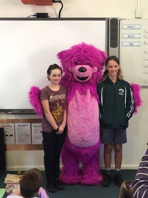 Broke Public School captains Josephine Green and Alex Stafa with the Magenta Bear