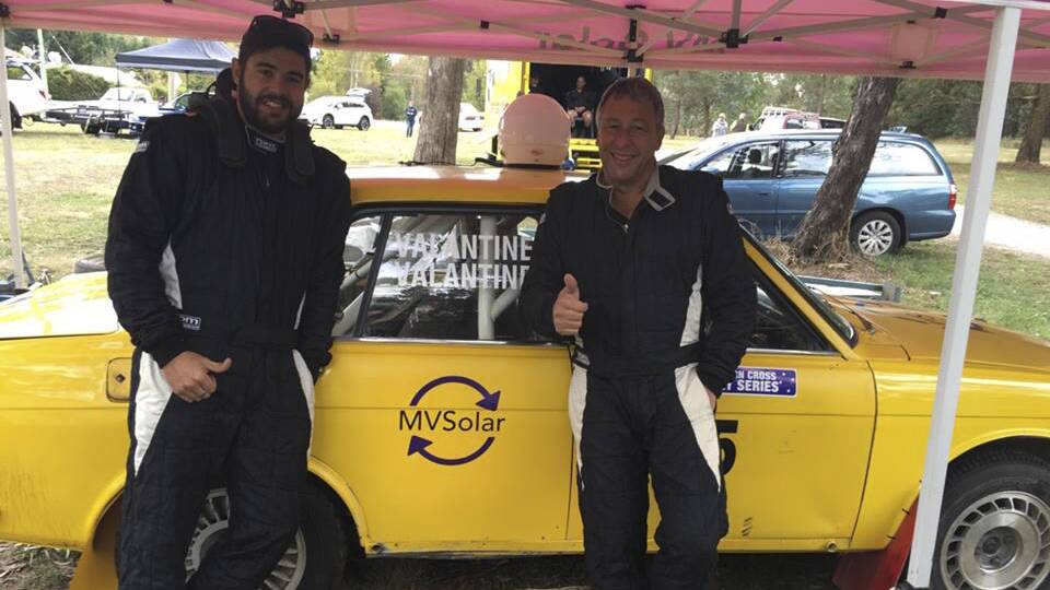 WELL DONE: Navigator Tim Valantine and driver Michael Valantine before their first rally for 2016 in Oberon on Sunday. 