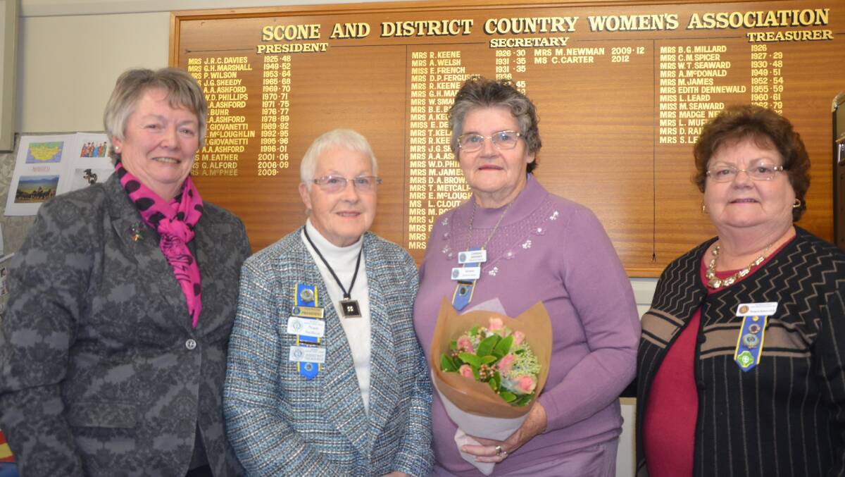 GREAT HONOUR: Scone & District CWA Club president Anne McPhee, Hunter River Group president Nan Sellen, Lorraine Gardiner and past state president Margaret Roberts OAM at the branch’s luncheon on Wednesday.