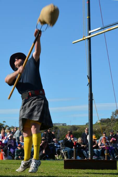 STRENGTH: Tartan Warrior Moe Westmoreland competing in the sheaf event at the 2015 Aberdeen Highland Games.