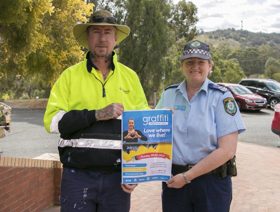 HERE TO HELP: Council’s graffiti management officer Ryan Derrington and Hunter Valley Local Area ComandnSenior Constable Sheree Gray.