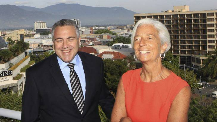Joe Hockey with IMF chief Christine Lagarde in Cairns. Photo: Peter Braig