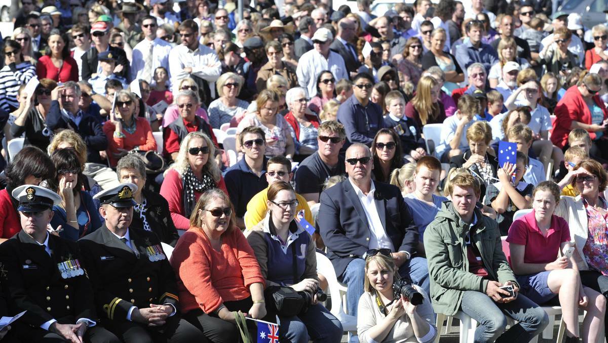 WAGGA: Residents pay their respects in the Anzac Day service. Photo: Les Smith, The Daily Advertiser. 