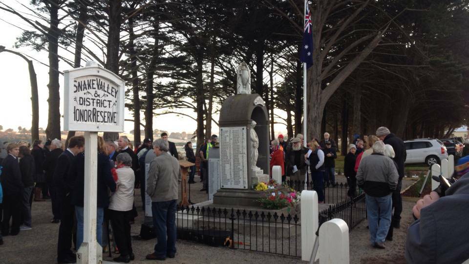 SNAKE VALLEY: District residents gather for the town's Anzac Day service. Photo: Les Finch. 