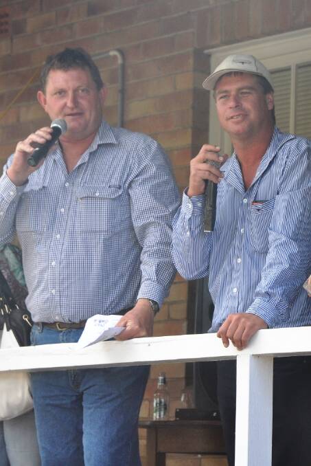 PUBLICANS OLD AND NEW:  James Cowan (left) owner of the Tourist Hotel at Sandy Hollow standing alongside Ben Wallace (right) former publican and founder of the Sandy Hollow Yabby Races four years ago.