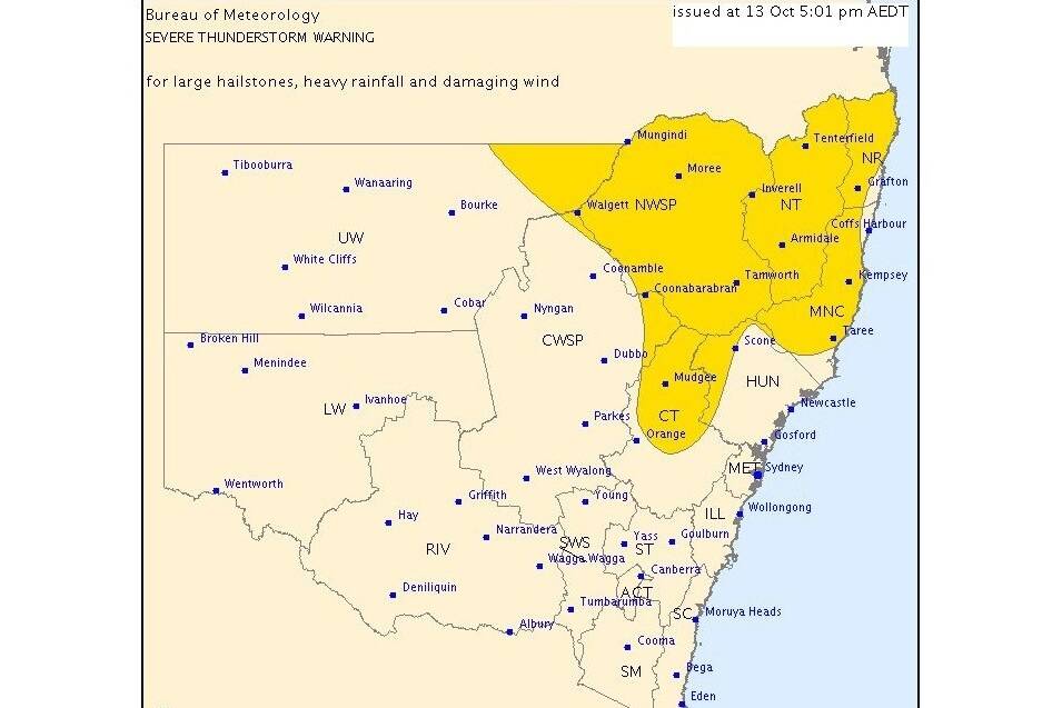 STORM SEASON: The Bureau of Meteorology warns more storms and heavy rain are possible in parts of the Hunter on Tuesday evening.  Pic: Courtesy www.bom.gov.au