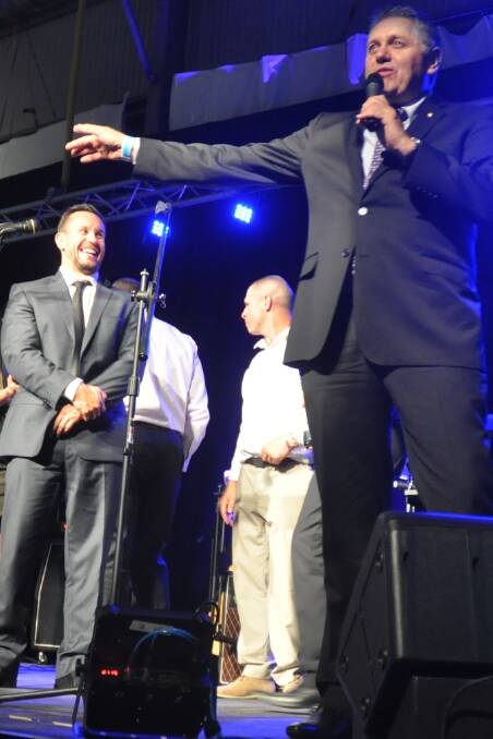 As the night draws to a close, Matthew Johns is still getting a ribbing from Master of Ceremonies, Ray Hadley.