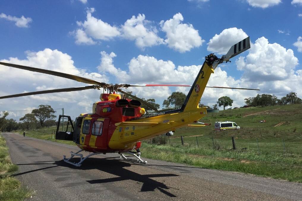 File shot of the region's rescue helicopter landing at an accident scene in the Upper Hunter earlier this year.