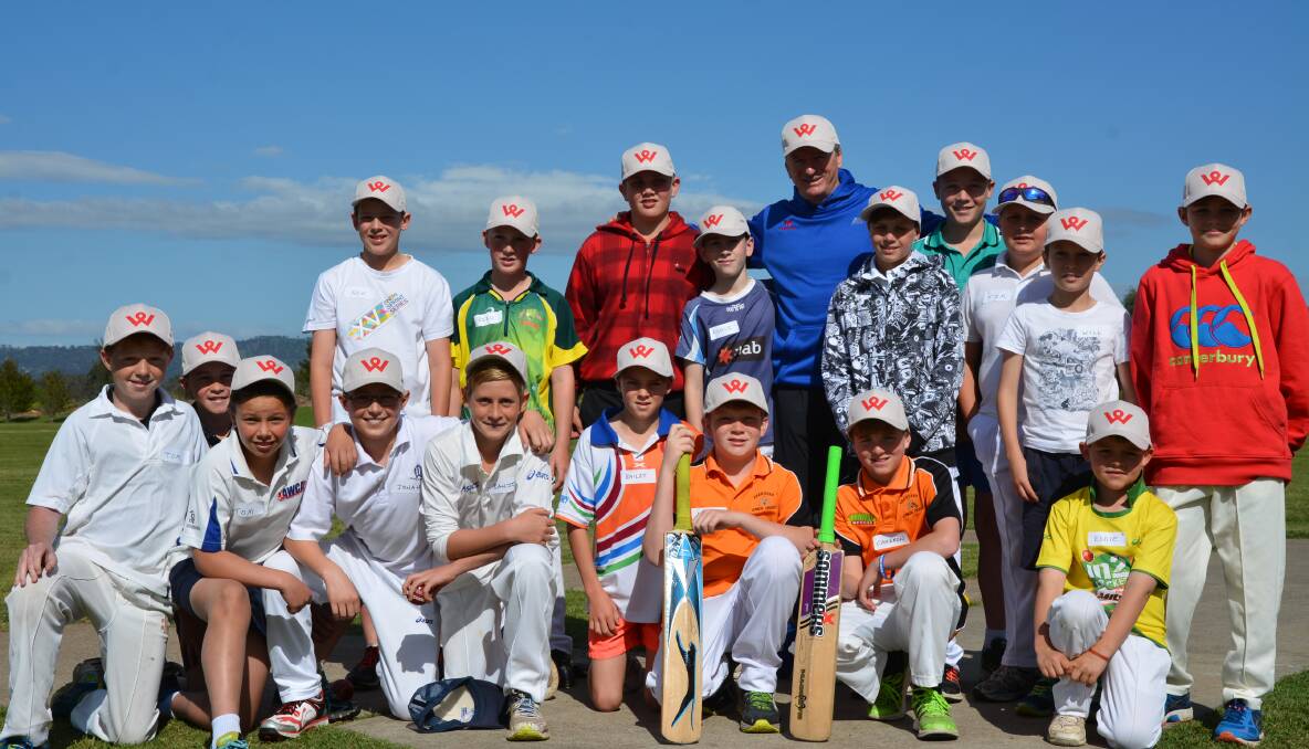 EXCITED: Cricketers from around the Upper Hunter rolled up to Bill Rose Sports Complex, Scone, to meet Steve Waugh (back middle).