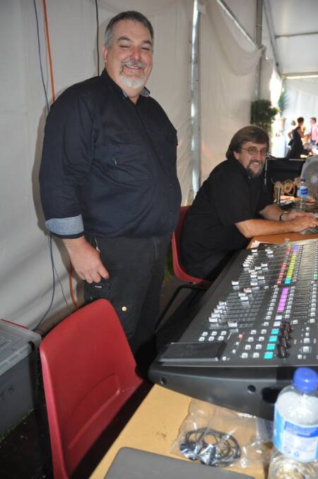 "Soundies" Stuart Ahearn (left) and Shane Delforce, from Muswellbrook Amateur Theatrical Society, spent nearly four days getting the venue broadcast-ready.
