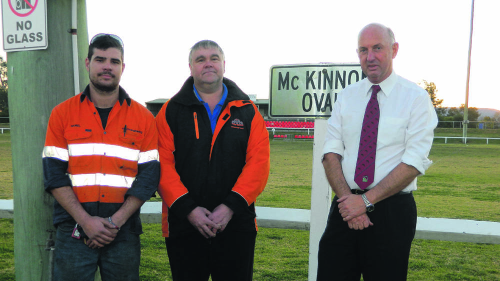 TIGER POWER: Aberdeen Rugby League Football Club first grade captain Daniel Hoogerwerf, president Les Horvath and Upper Hunter Shire Council director of technical services Alan Fletcher.