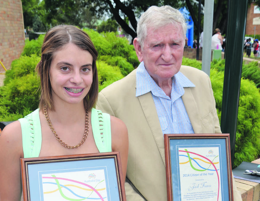 GREAT MOMENT: Singleton Young Achiever of the Year Simone Burrows and Singleton Citizen of the Year Jack Francis proudly showcase their awards.