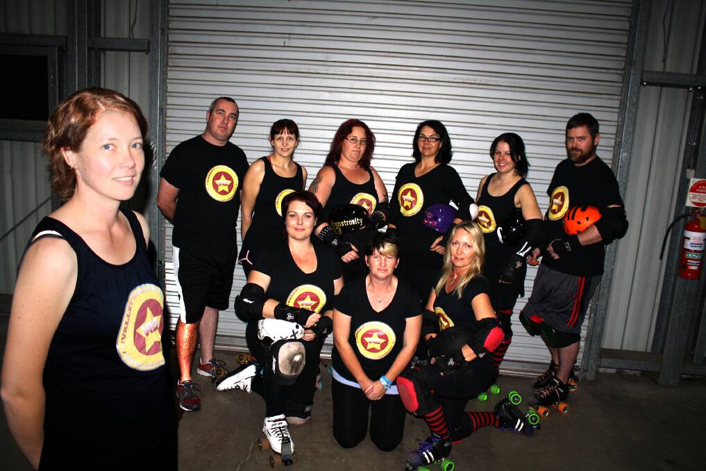 WE WANT YOU: Valley Roller Girls fresh meat coordinator Rebecca Logue (front) is leading the charge to recruit new members to the growing league. She is pictured with some of the current league members, back from left, Ian Tomlinson, Sandra Veigel, Bronwen Crabb, Tina Hyland, Colette Spriggens, Richard Sinclair and, front from left, Kristen Stachan, Kelleigh Parker and Jodi Harvey.