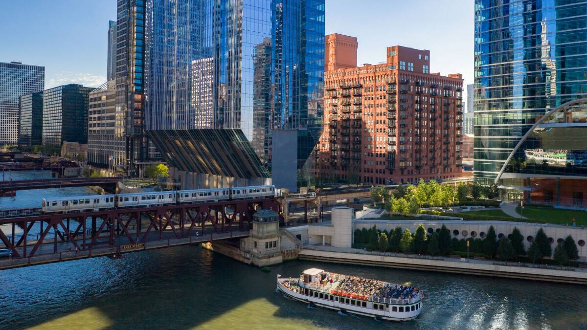 Views of the skyscrapers from the water.