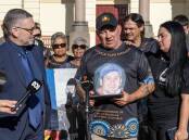 Ricky Hampson Sr addresses the media outside Dubbo Court at the start of the inquest into his son's death. Picture by Belinda Soole