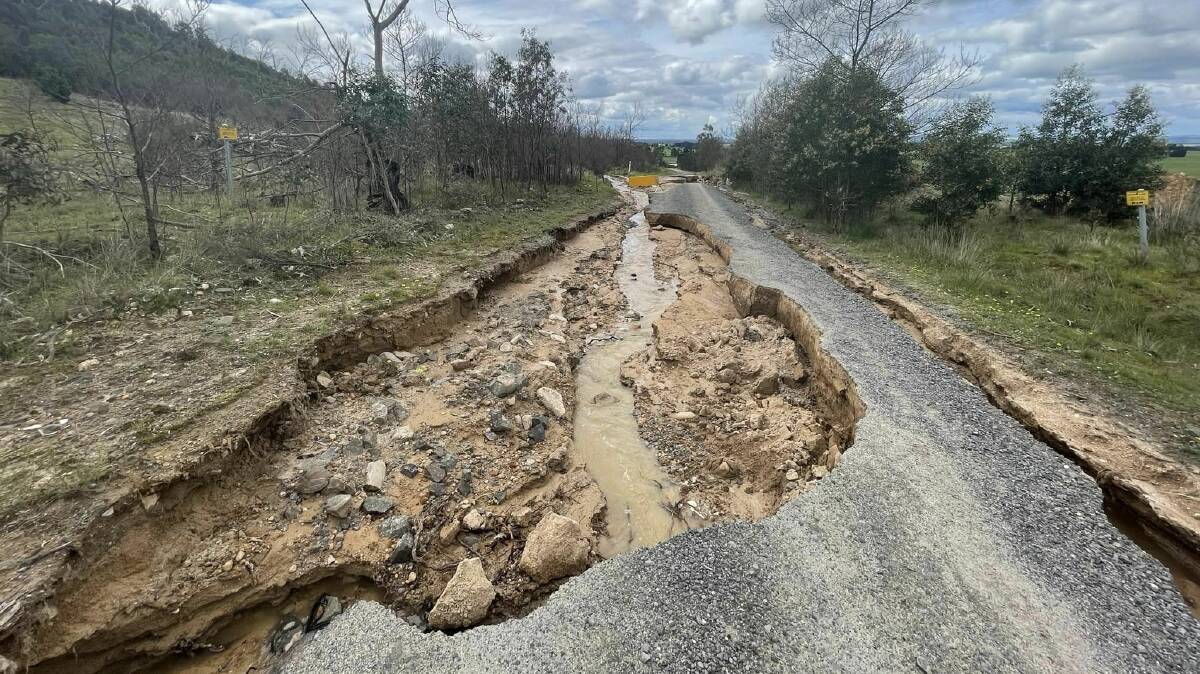 Eastern-Peake Road at Mount Bolton in Victoria's Central Highlands was shredded by floodwaters in October 2022. Picture by Nickolas Bird