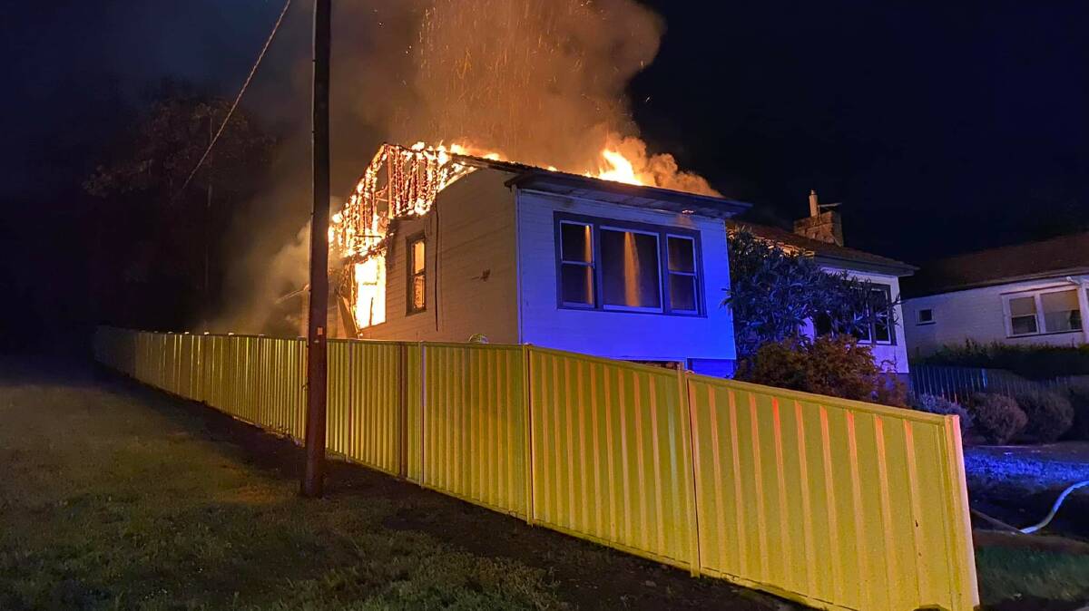 FIRE: A house on fire on Brook Street in Muswellbrook in the early hours of Friday morning on November 26, 2021. Picture: Fire and Rescue NSW
