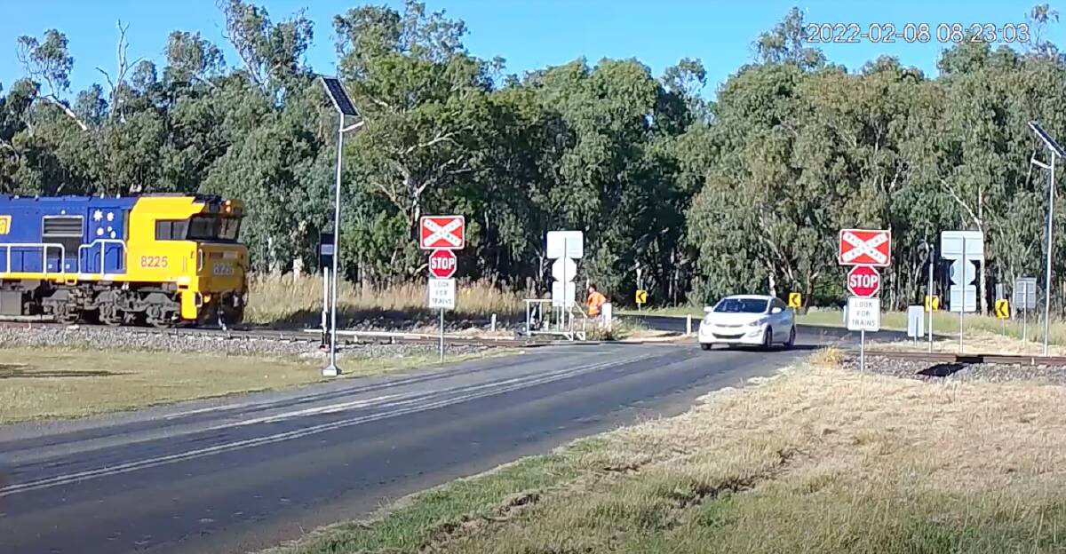 NEAR MISS: A near miss at a level crossing at Red Bend, near Forbes, captured on camera during a camera monitoring trial. Picture: Acusensus