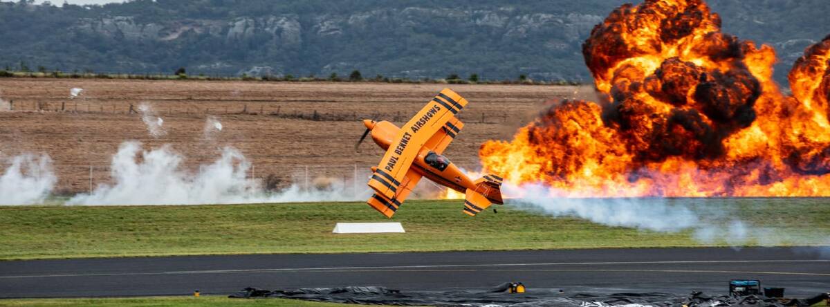 STUNTS: Daredevil stunts were on display at the Scone Memorial Airport on the first day of the Warbirds Over Scone festival on Saturday, March 26. Picture: Upper Hunter Shire Council