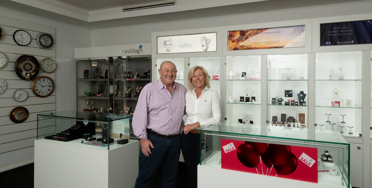 Bailey's Showcase Jewellers owners Doug and Tanya Crich in the store. Picture by Jonathan Carroll.