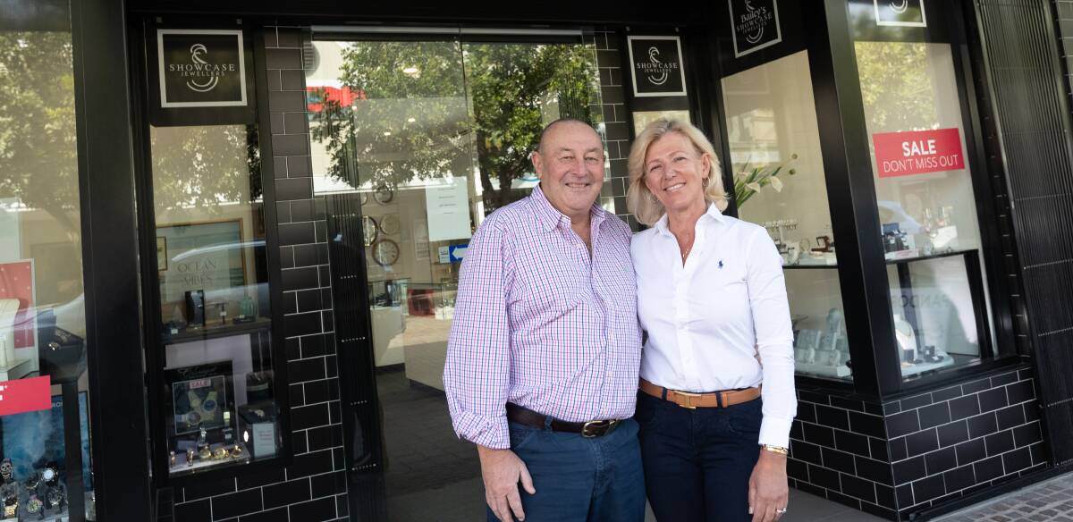 Bailey's Showcase Jewellers owners Doug and Tanya Crich outside the store. Picture by Jonathan Carroll.