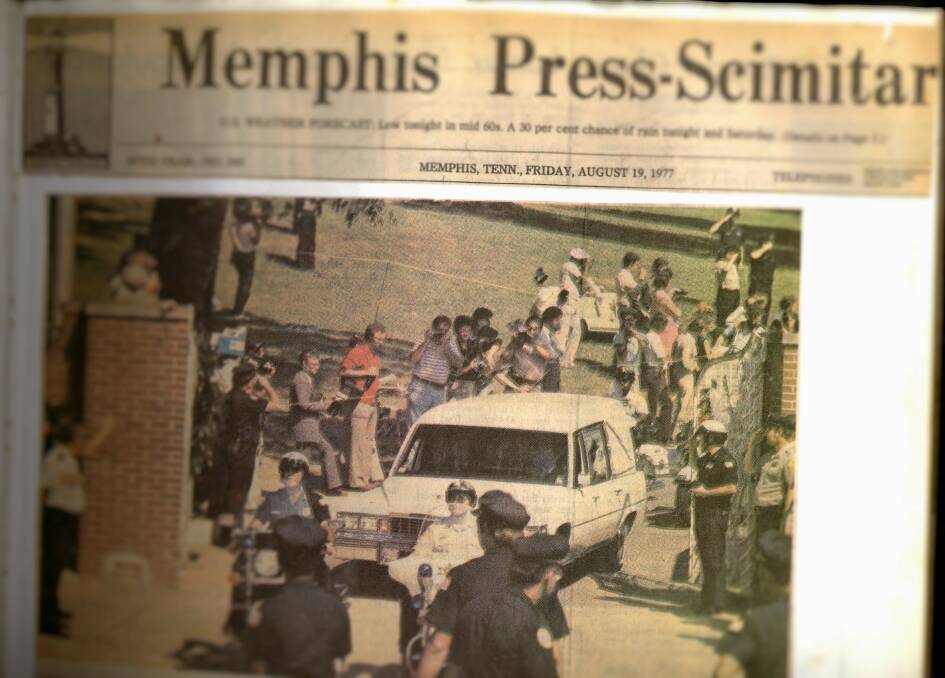 Anne Jones (in pink, top right) at the funeral of Elvis Presley in Memphis. Picture supplied