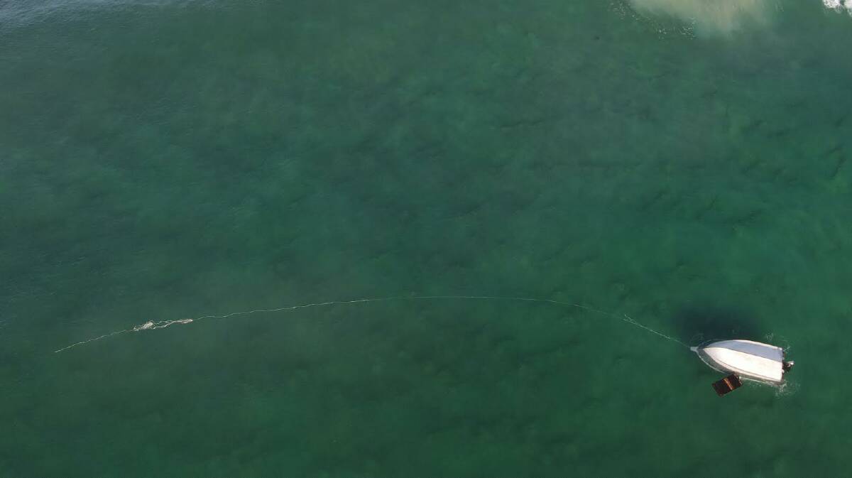 The capsized boat off Potato Point as seen from Maree Jackson's drone. Picture by Maree Jackson.