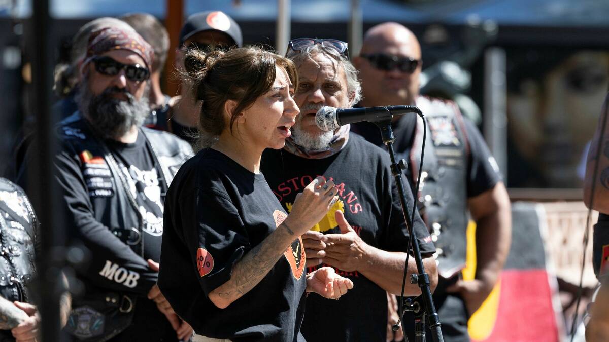 Leah House speaking at the Sovereignty Day march at Garema Place. Picture by Keegan Carroll