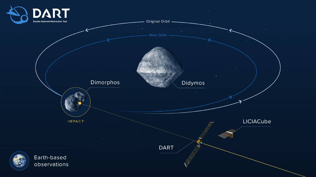 Infographic showing the effect of DART's impact on the orbit of Dimorphos. Picture by NASA/Johns Hopkins APL