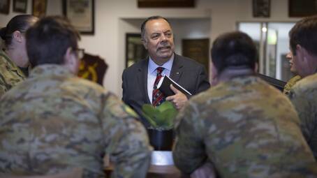 Commission Chair Nick Kaldas visiting the First Recruit Training Battalion at Kapooka on Monday morning before the first Wagga hearing. Picture supplied