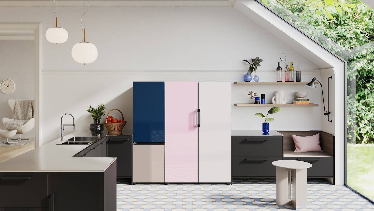 Samsungs Bespoke Refrigerator can be personalised via seven interchangeable colour panels and two finishes. Image simulated for illustrative purposes. Picture supplied