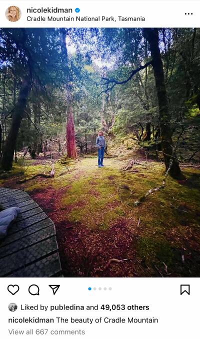 Nicole Kidman enjoys "the beauty of Cradle Mountain". Picture supplied