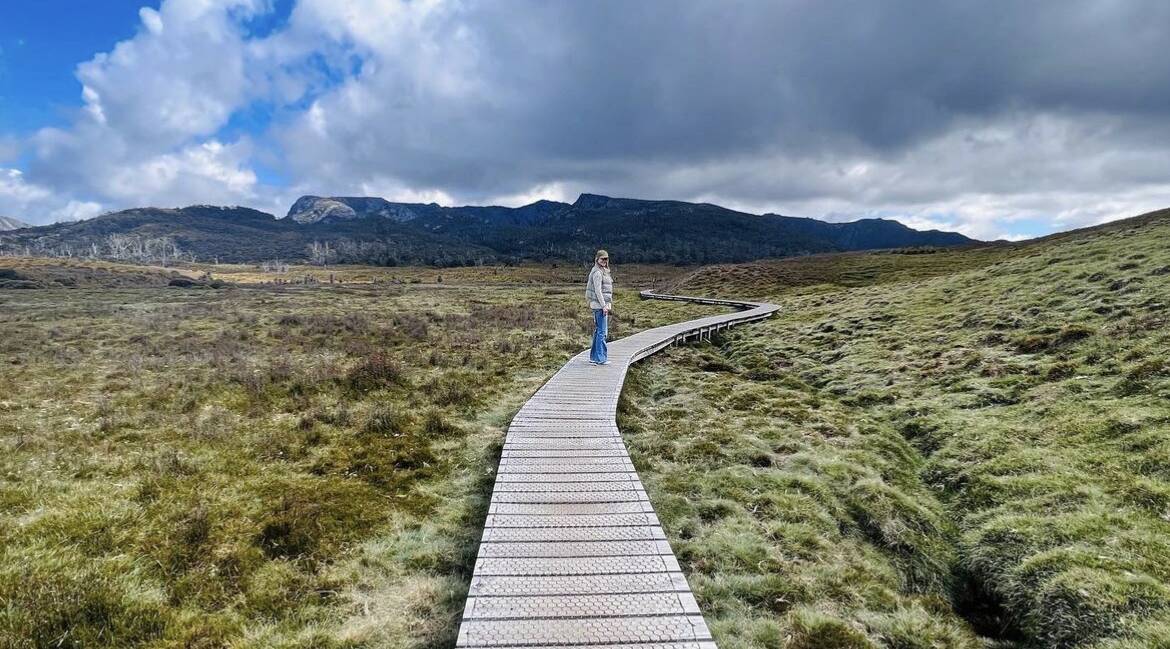 Nicole Kidman visiting Cradle Mountain, Tasmania. The actress shared photos of her and a wombat on her Instagram. Picture supplied