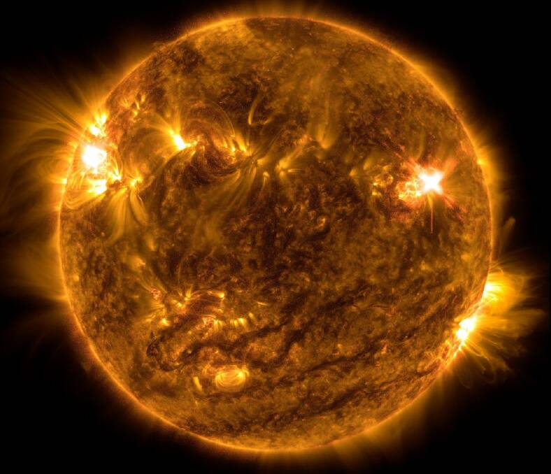 NASAs Solar Dynamics Observatory captured this image of a solar flare as seen in the bright flash on the top right on Oct. 2, 2022. Credit: NASA/SDO