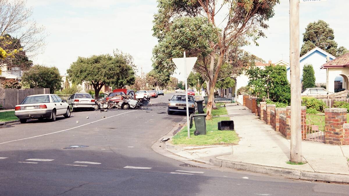 Gianni 'John' Furlan's Subaru Liberty sedan after the explosion in Coburg North. Picture supplied Gianni 'John' Furlan's Subaru Liberty sedan after the explosion in Coburg North. Picture supplied