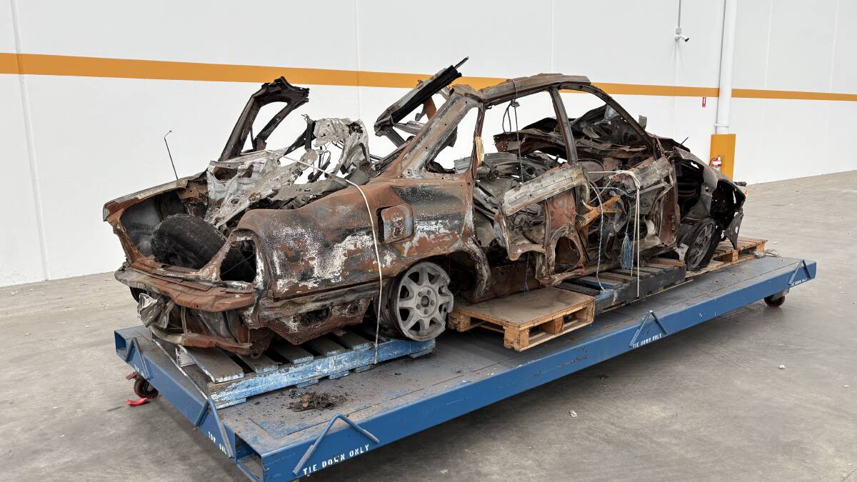 Gianni 'John' Furlan's Subaru Liberty sedan after the explosion in Coburg North. Picture supplied Gianni 'John' Furlan's Subaru Liberty sedan after the explosion in Coburg North. Picture supplied
