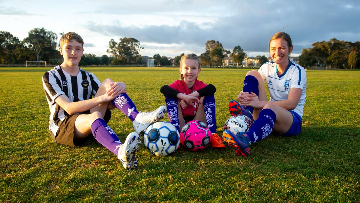 Lachlan Trevascus from Gungahlin United, Emily Hollingsworth from Weston Molonglo and Jodie Constable from Majura FC. Picture by Elesa Kurtz