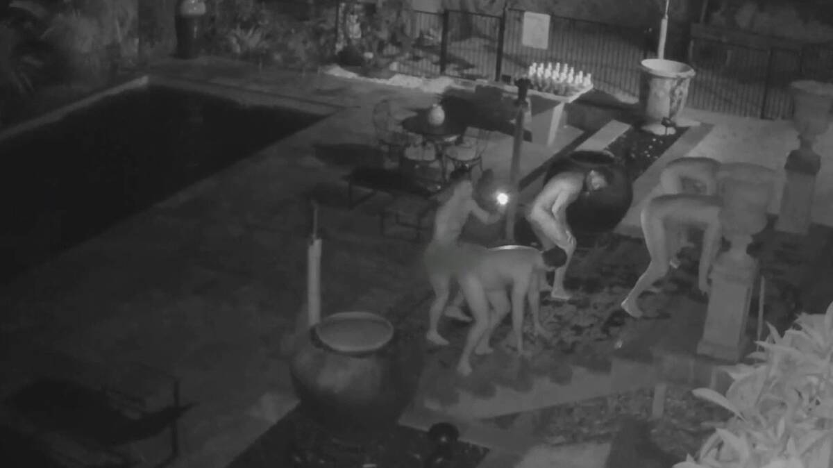 A still from CCTV footage showing naked men in Eddie Phillips backyard in the early hours on January 1st. Picture by Nine News.