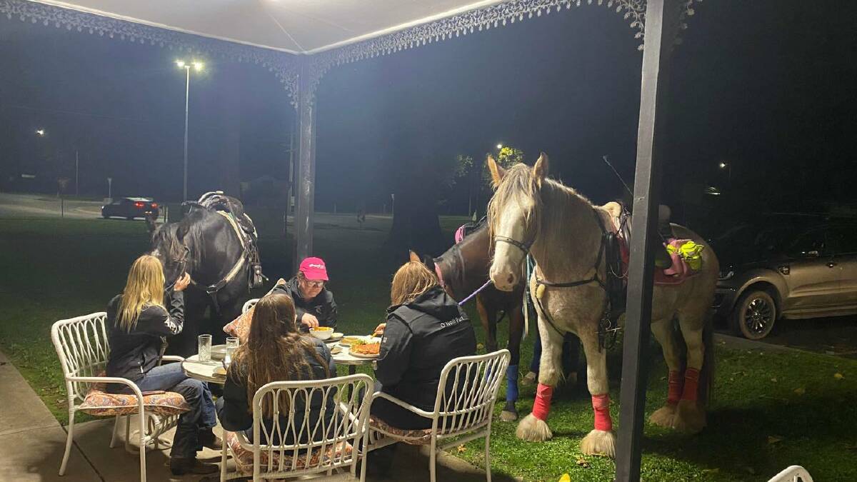 Guests at the Tinamba Hotel enjoy a meal with their horses. Picture supplied