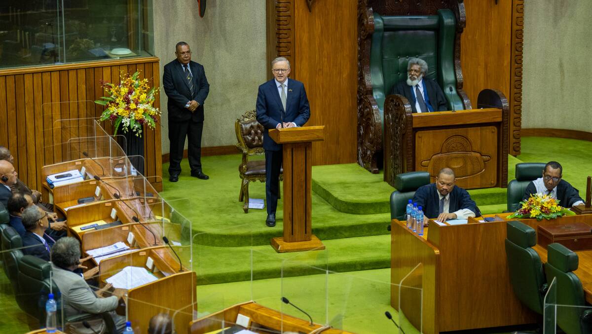 Prime Minister Anthony Albanese speaks to the PNG Parliament in Port Moresby. Picture supplied