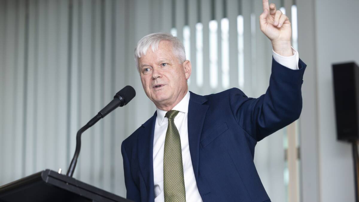 Economist Chris Richardson speaks at the launch of the Parliamentary Friends of Ending Poverty group at Parliament House on Tuesday. Picture by Keegan Carroll