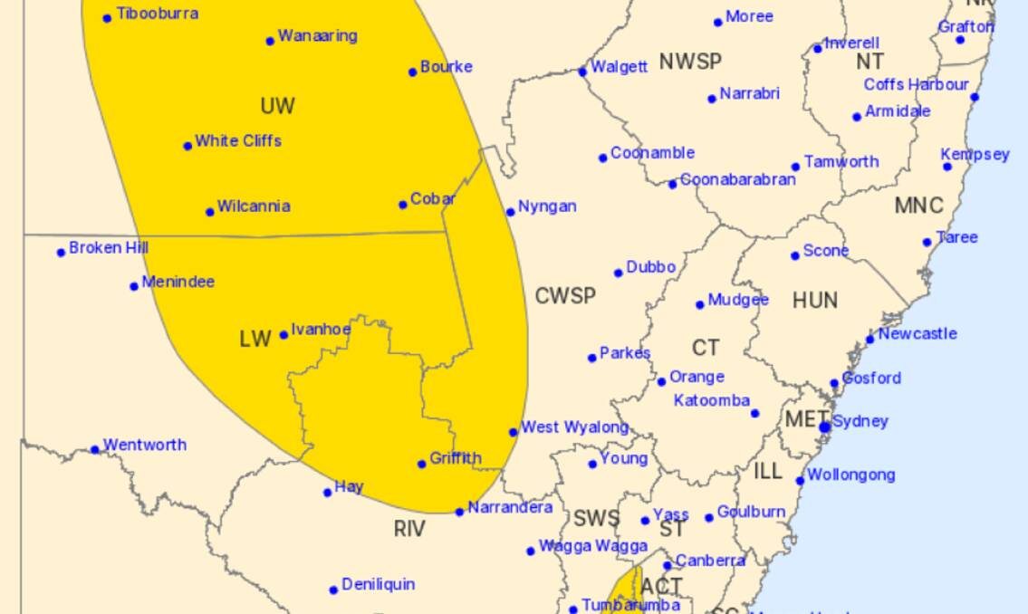 The Bureau is warning of damaging winds in the western inland and alpine region on September 7. Picture by Bureau of Meteorology