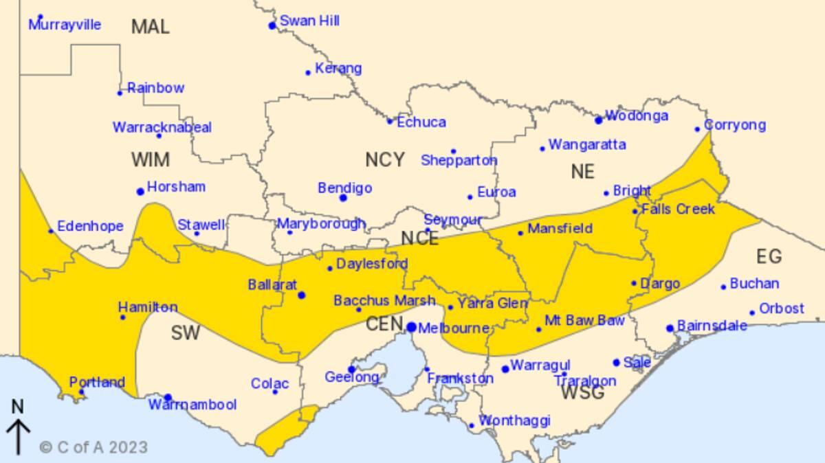 Warnings for damaging winds across Victoria on September 7. Picture by Bureau of Meteorology