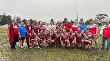 DROUGHT BROKEN: Singleton won their first game of the season on Sunday running out 24-16 winners against Aberdeen in the wet. Picture: Singleton RL