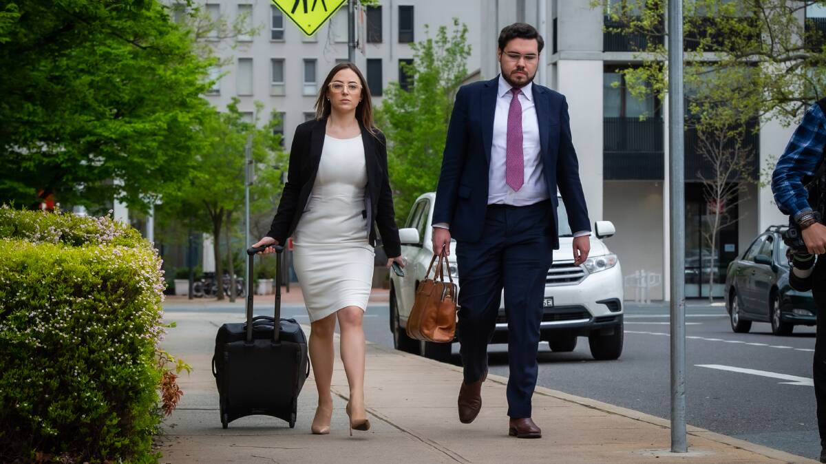 Bruce Lehrmann, right, outside court with solicitor Rachel Fisher. Picture by Karleen Minney