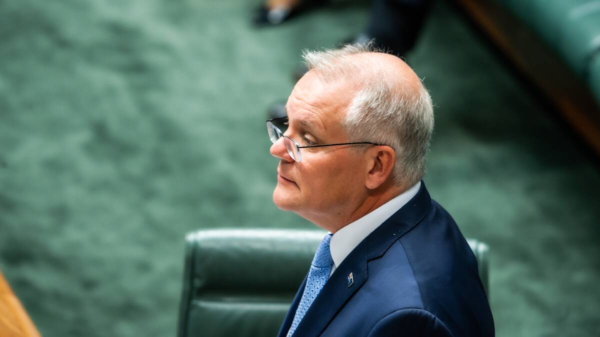 Then-prime minister Scott Morrison apologises, in parliament, to Brittany Higgins. Picture by Karleen Minney
