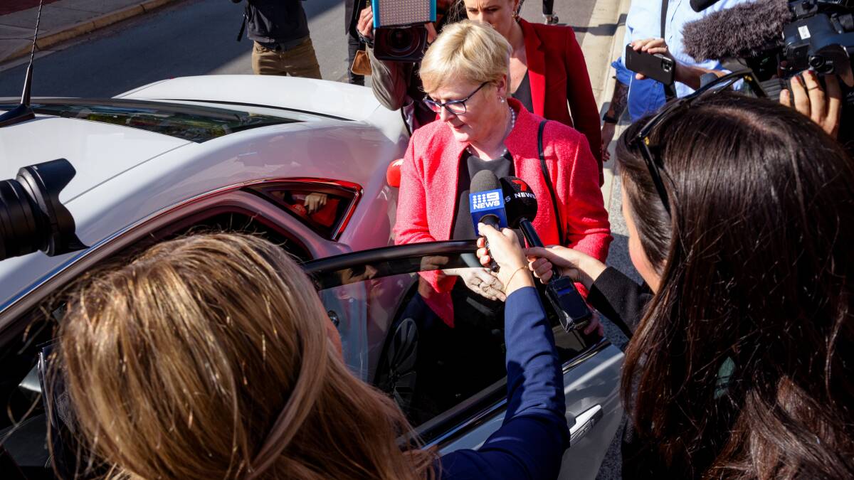 Senator Linda Reynolds leaves court after giving evidence. Picture by Sitthixay Ditthavong